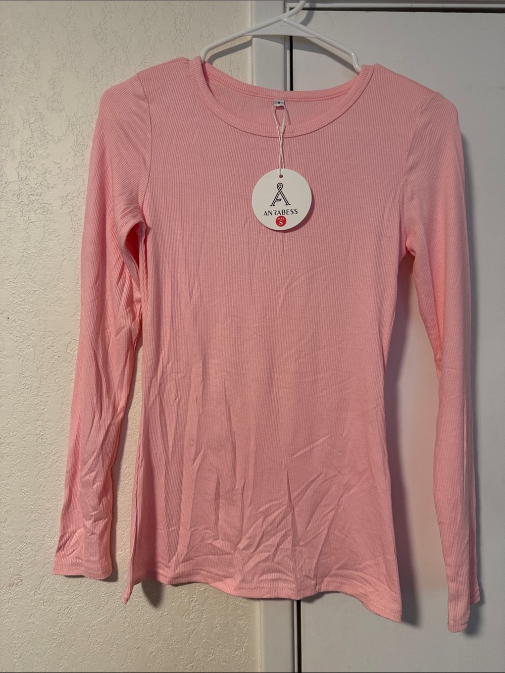AN'RABESS Pink Ribbed Long-Sleeve Crew Tee
